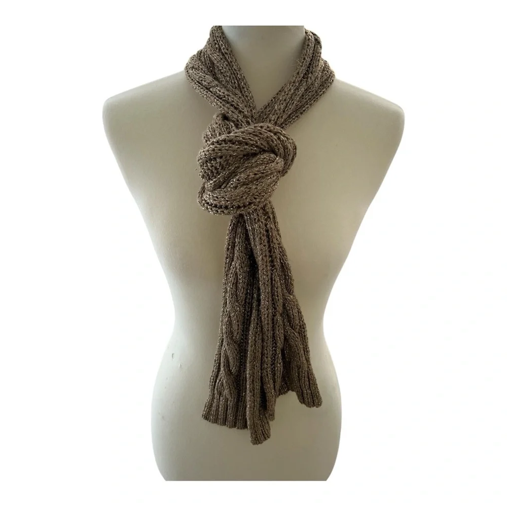 J. Crew Cable Knit Gold Metallic Skinny Scarf Preowned
